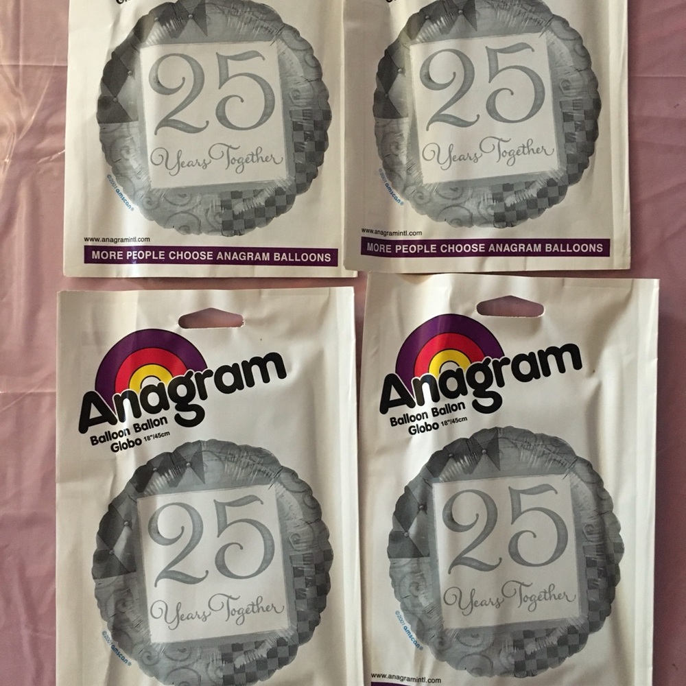 4 Silver 25 Years Together 18" Mylar Party Balloon 25 th Wedding Anniversary New